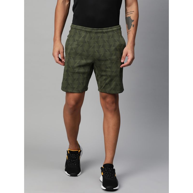 Alcis Men Printed Slim Fit Training Gym Sports Shorts Olive (L)