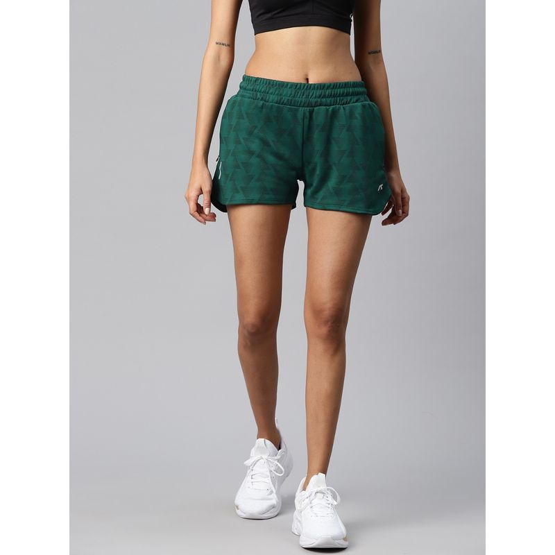 Alcis Women Printed Training Gym Sports Shorts Green (L)
