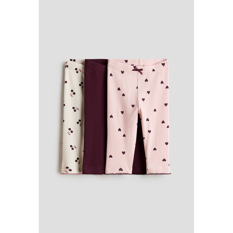 H&M Girls Pink 3-Pack Cotton Leggings (3-4 Years)