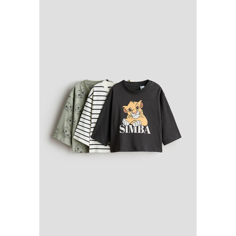 H&M Boys White 3-Pack Printed Long-Sleeved T-Shirts (4-6 Months)