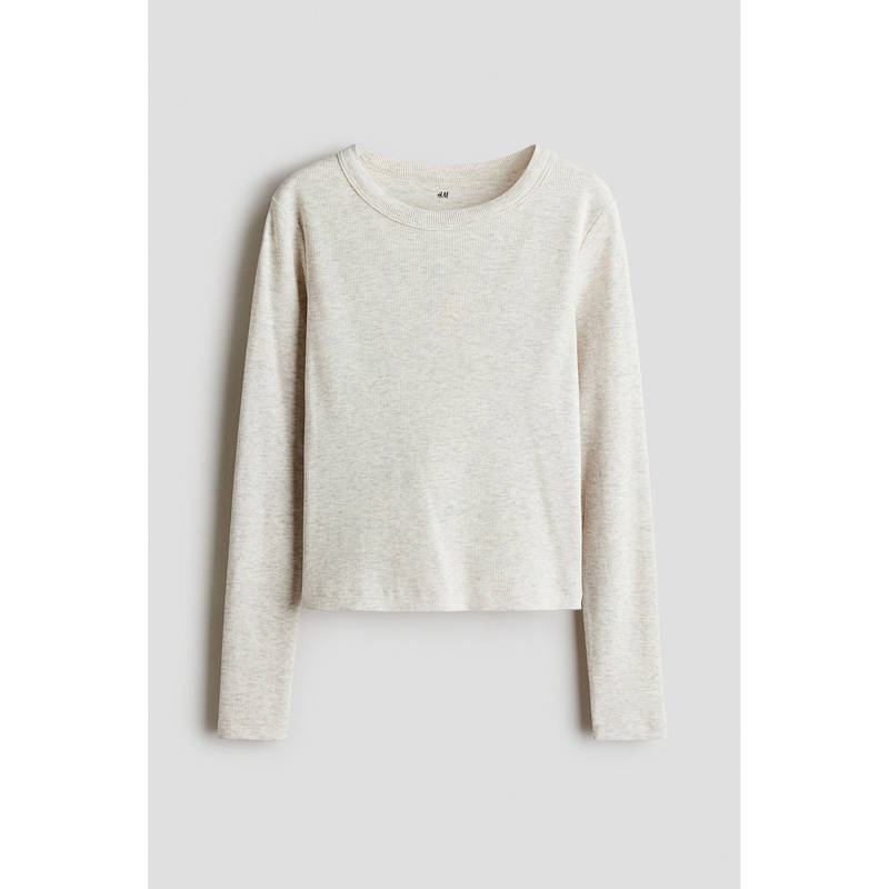H&M Girls Beige Ribbed Cotton Top (8-10 Years)