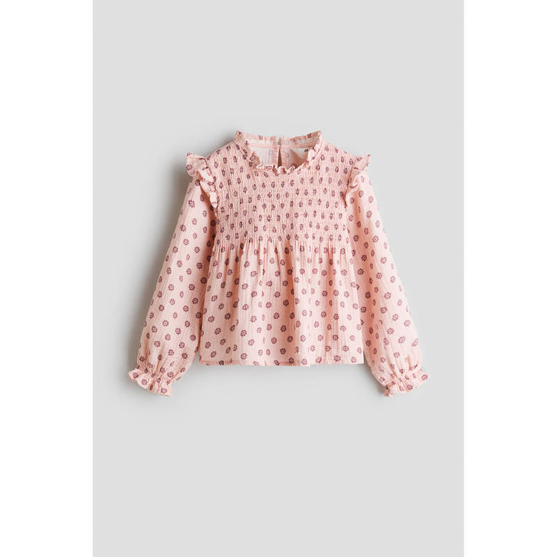 H&M Girls Pink Smock-Detail Cotton Blouse (1.5-2 Years)