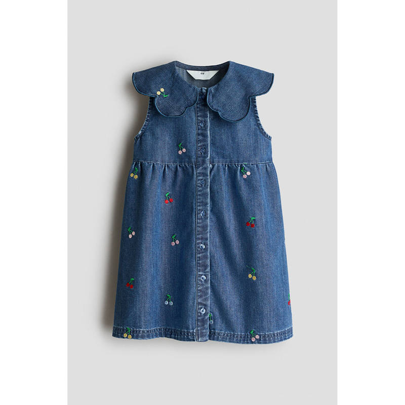 H&M Girls Blue Embroidered Denim Shirt Dress (1.5-2 Years)