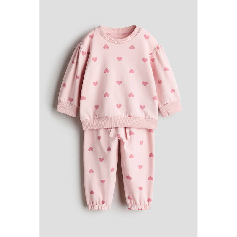 H&M Girls Pink 2-Piece Printed Fleece Sweatshirt Set (4-6 Months)