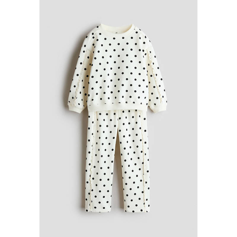 H&M Girls White 2-Piece Printed Sweatshirt Set (1.5-2 Years)