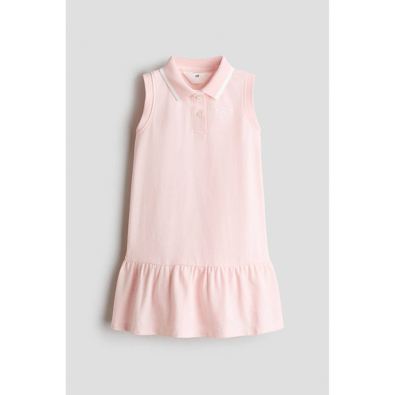 H&M Girls Pink Embroidery-Detail Pique Dress (1.5-2 Years)