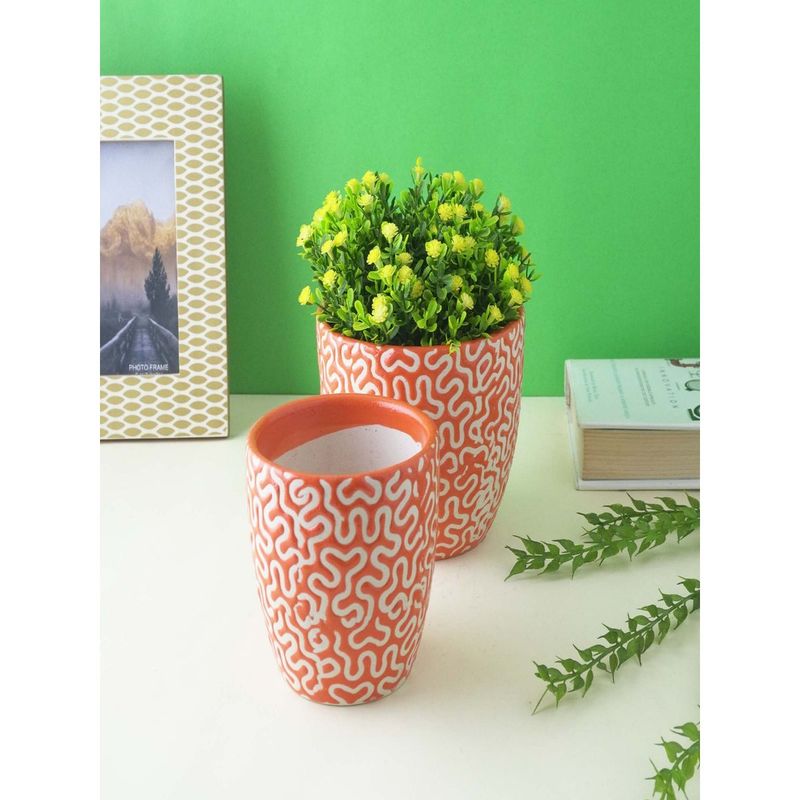 The Decor Mart Zig Zag Orange Ceramic Planter Buy The Decor Mart Zig