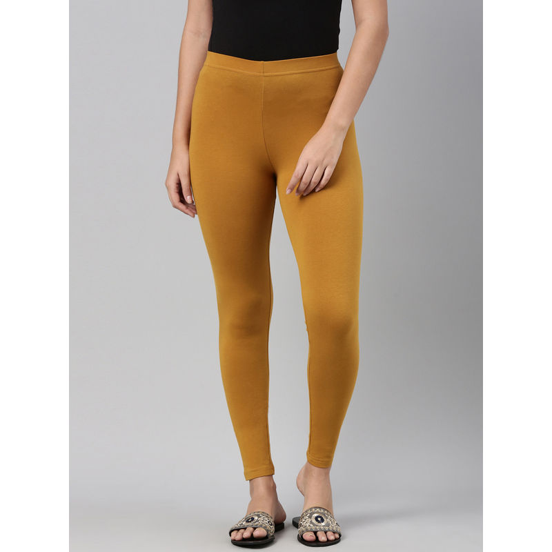 Go Colors Women Viscose Ankle Length Leggings - Mustard (L)
