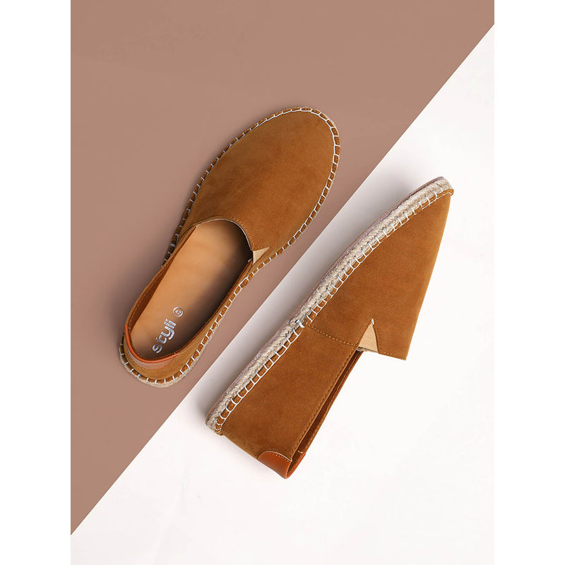 Styli Mens Tan Faux Suede Espadrilles (EURO 42)