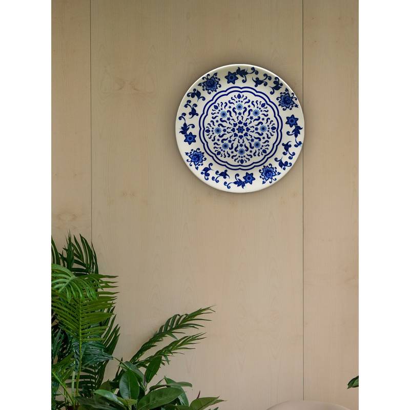 KOLOROBIA Floral Blue Pottery Inspired Home Dcor Wall Plate 8 Inch