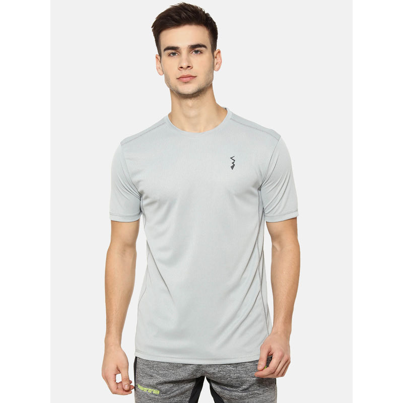 Campus Sutra Men Solid Round Neck Grey T-Shirt (S)