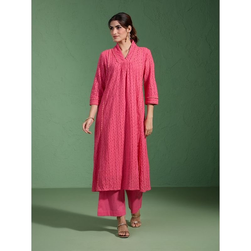 Women Liva Rayon Lilac Schiffli Embroidered Kurta main image 1