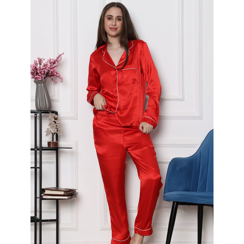 Slumber Jill Red Ember Bliss Button Through Collared Shirt & Pyjama (Set of 2) (L)