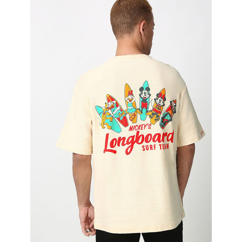 Bewakoof Air 1.0 Official Disney Men's Off White Long Board Graphic Printed Oversized T-shirt (M)