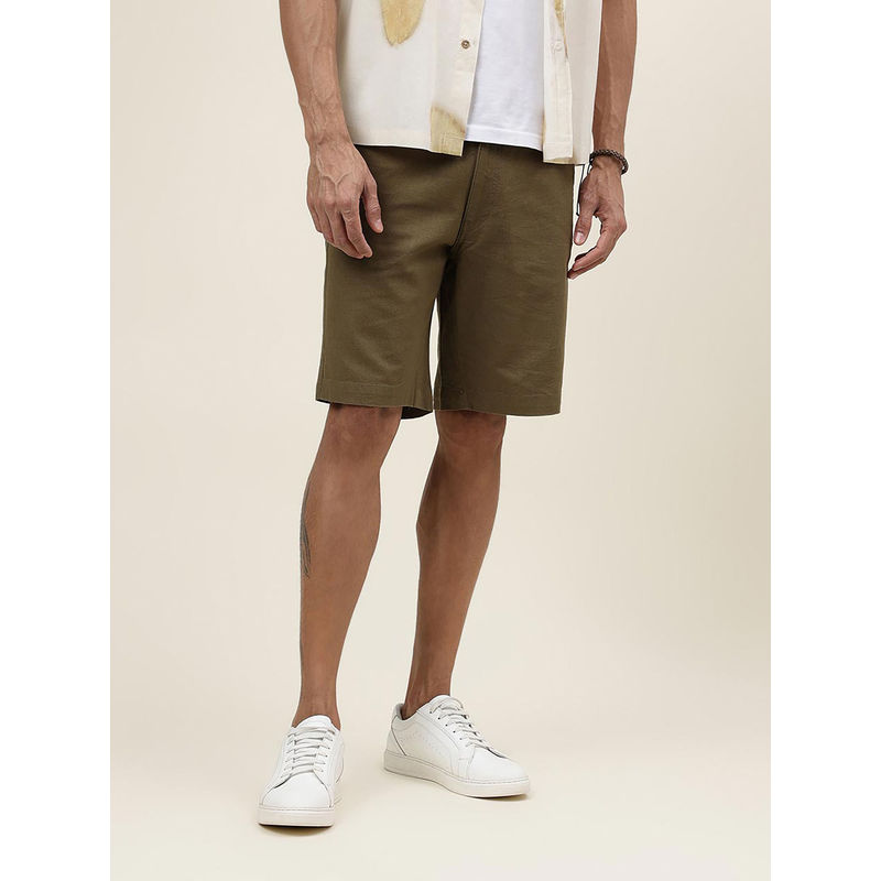 Fabindia Green Cotton Regular Shorts (32)