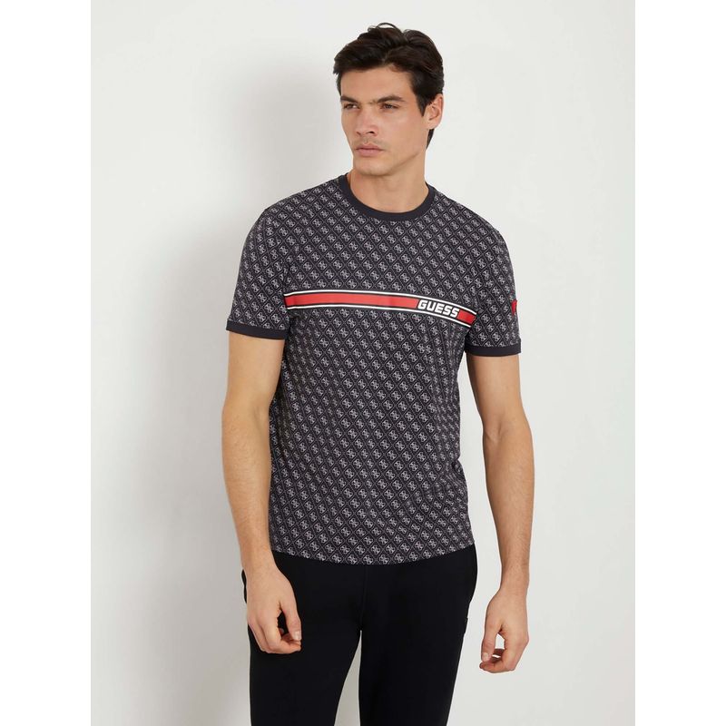 Guess Men Navy Blue Printed Round Neck Short Sleeves T-Shirt (L)