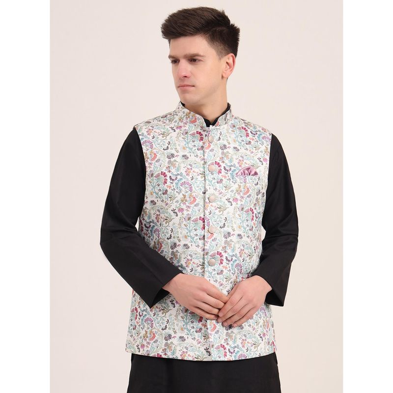 JB Studio Men Green Terry Rayon Printed Bandhgala Nehru Jacket (40)