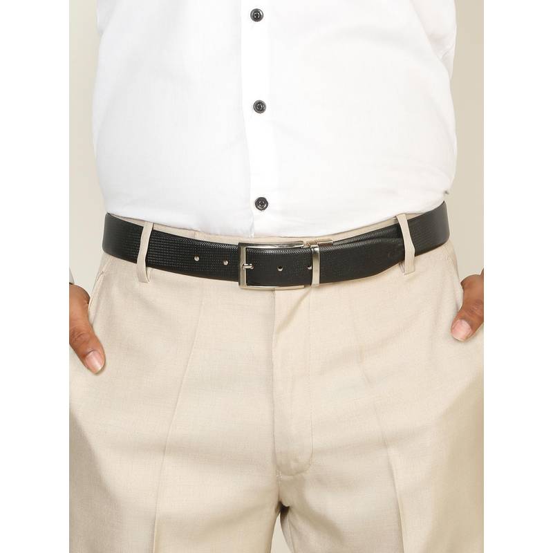 Teakwood Men Textured Black & Brown Crosshatch Finish Belt (34)