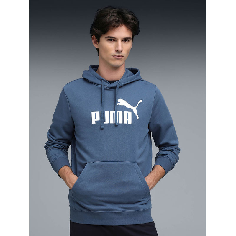 Puma Blue Essentials No. 1 Logo Men Rubber Print Hoodie (XL)