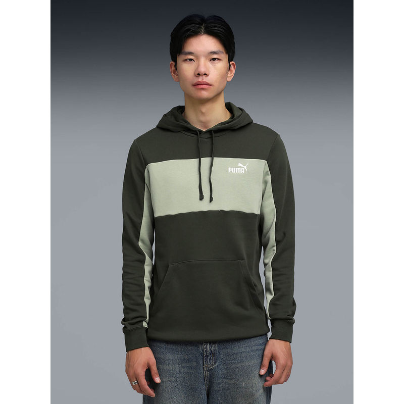 Puma Green Essentials Block Men Regular Fit Classic Hoodie (M)