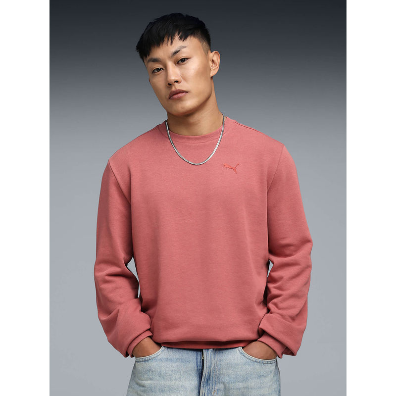 Puma Pink Essentials Logo Men’S Regular Fit Crew Sweatshirt (S)