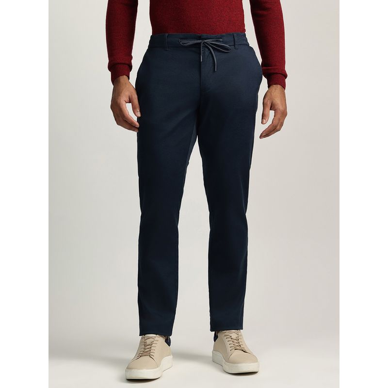 Bruun & Stengade Men Blue Solid Mid Rise Regular Fit Flat-Front Pant (34)