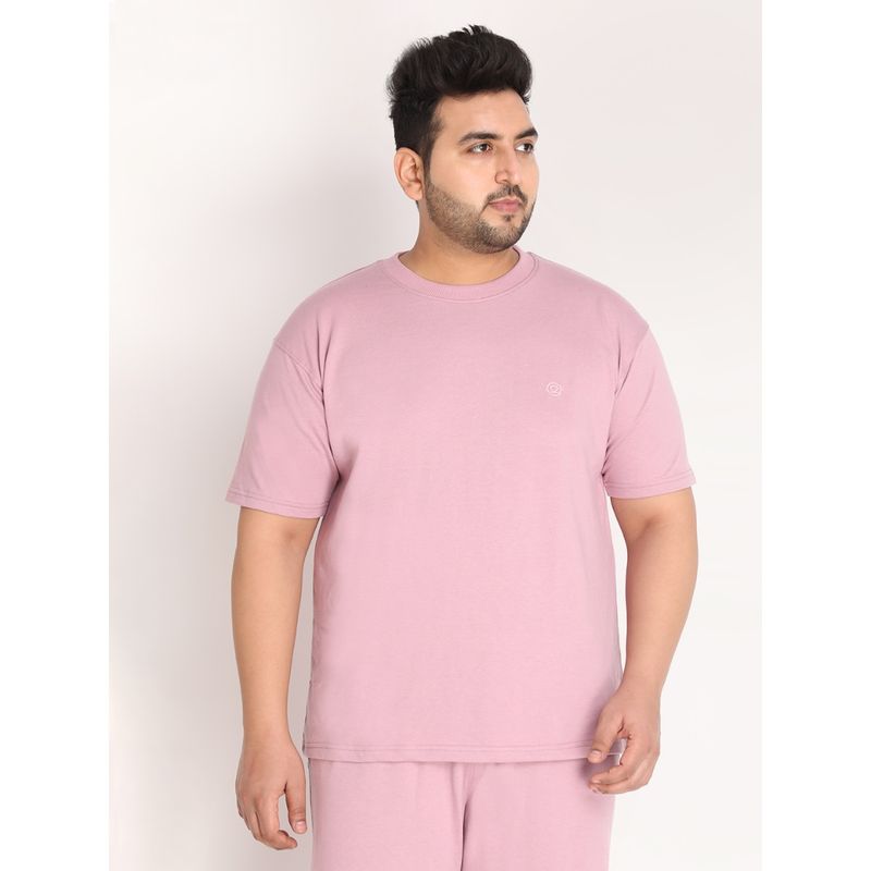 Chkokko Mens Plus Size Terry Cotton Loose Fit Half Sleeves T-Shirt In Pink (XL)