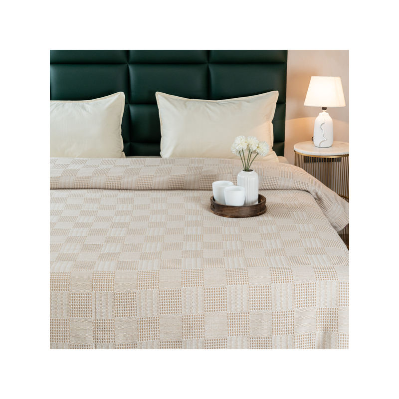 Saral Home Beige Pure Cotton Bedsheet & 2 Pillow Covers (Queen)