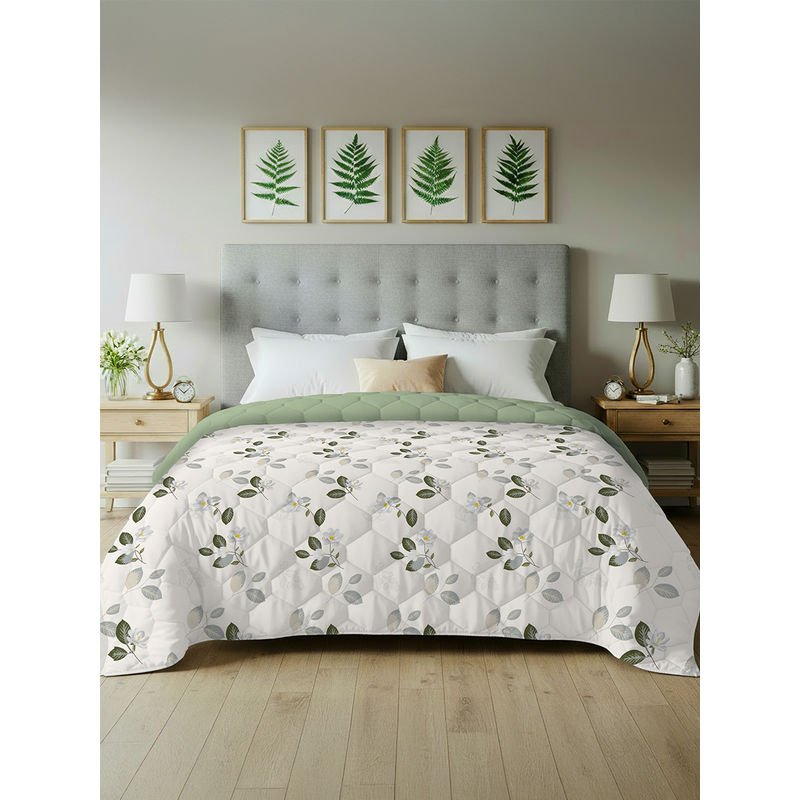 Urban Space White Tea Leaves 3 Layer Reversible Microfiber A/C Blanket (Single)