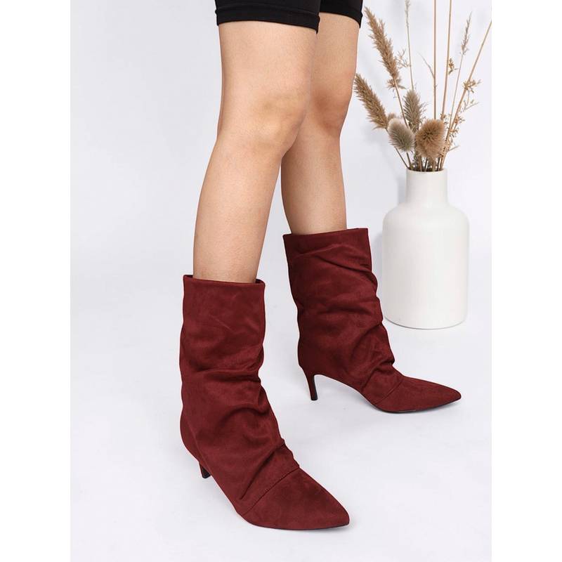 Truffle Collection Women Burgundy Solid Casual Boots (UK 3)