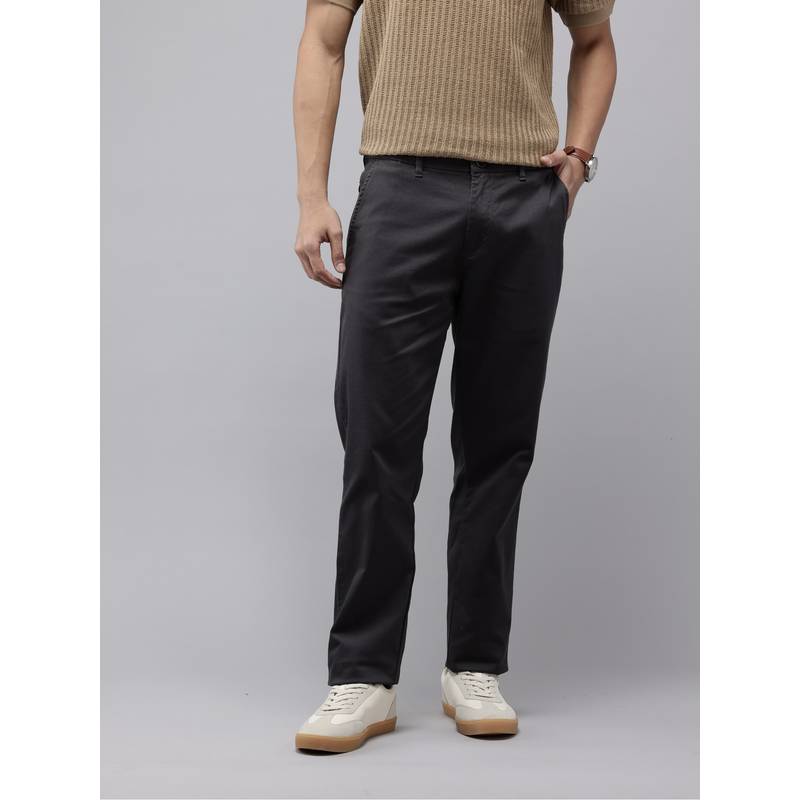 GENIPS Charcoal Cotton Relaxed Fit Pant (30)