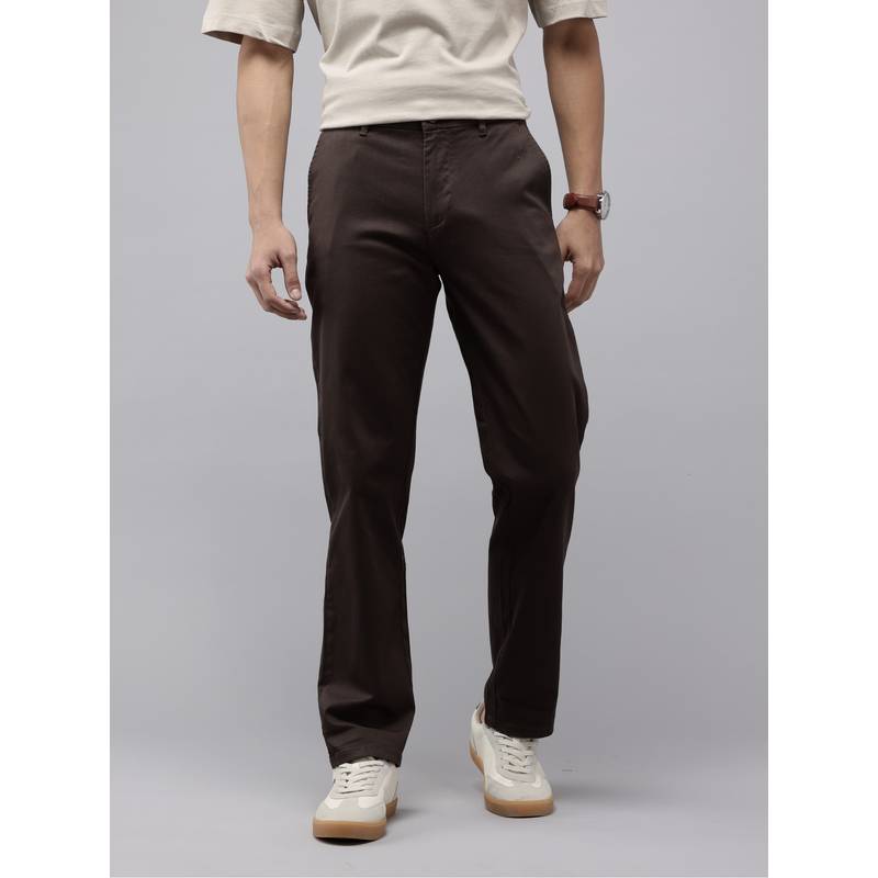 GENIPS Brown Cotton Relaxed Fit Pant (42)