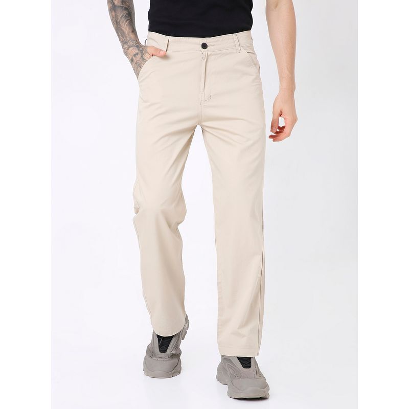 BLNK Cream Classic Straight Leg Cotton Pant (28)