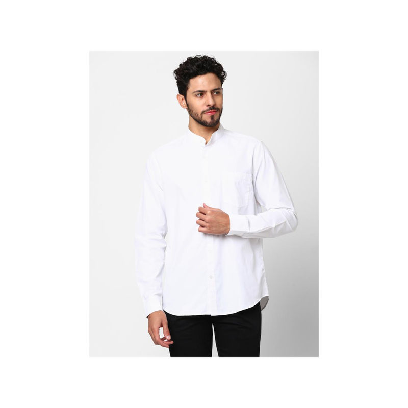 Indivisual Band Collar Solid Bright White Shirt (S)
