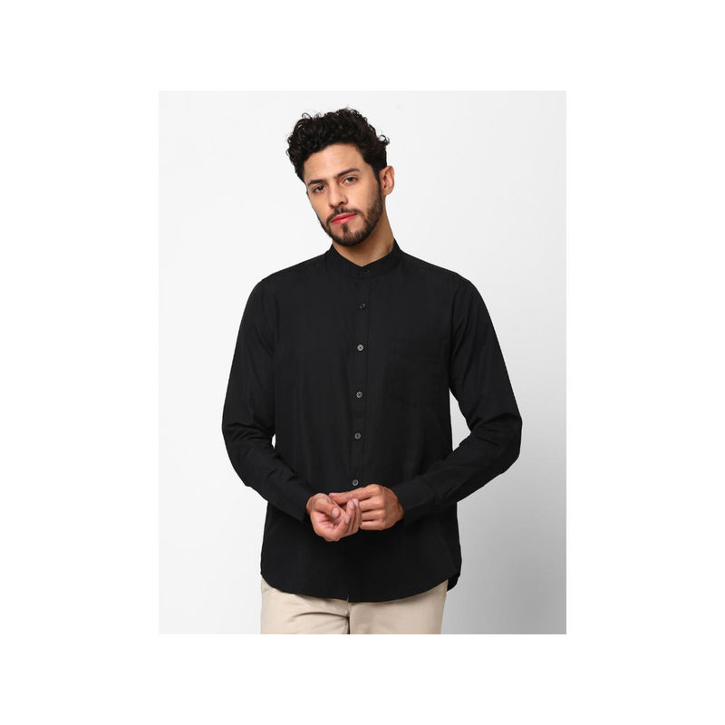 Indivisual Band Collar Solid Carbon Black Shirt (S)