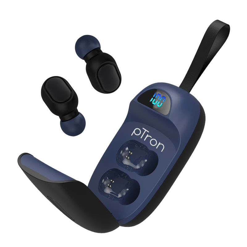 Buy pTron Basspods 381 Bt5.1 Wireless Headphones With Deep Bass Clear Calls Black Blue Online