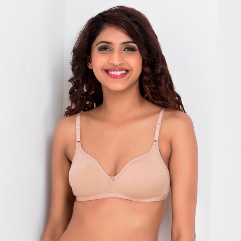 Clovia Cotton Rich Solid Non-Padded Full Cup Wire Free Spacer Bra - Nude (40C)