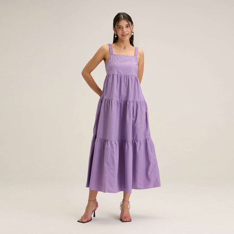 Twenty Dresses by Nykaa Fashion Lavender Solid Backless Tiered Midi Dress (XL)
