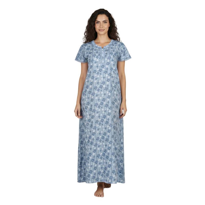 Juliet Women Floral Grey Round Neck Half Sleeves Nightdress (M)
