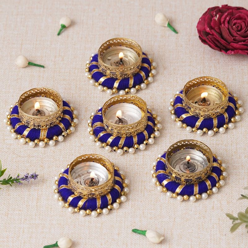 Buy eCraftIndia Set of 6 Blue & Golden Round Shaped Beaded Decorative