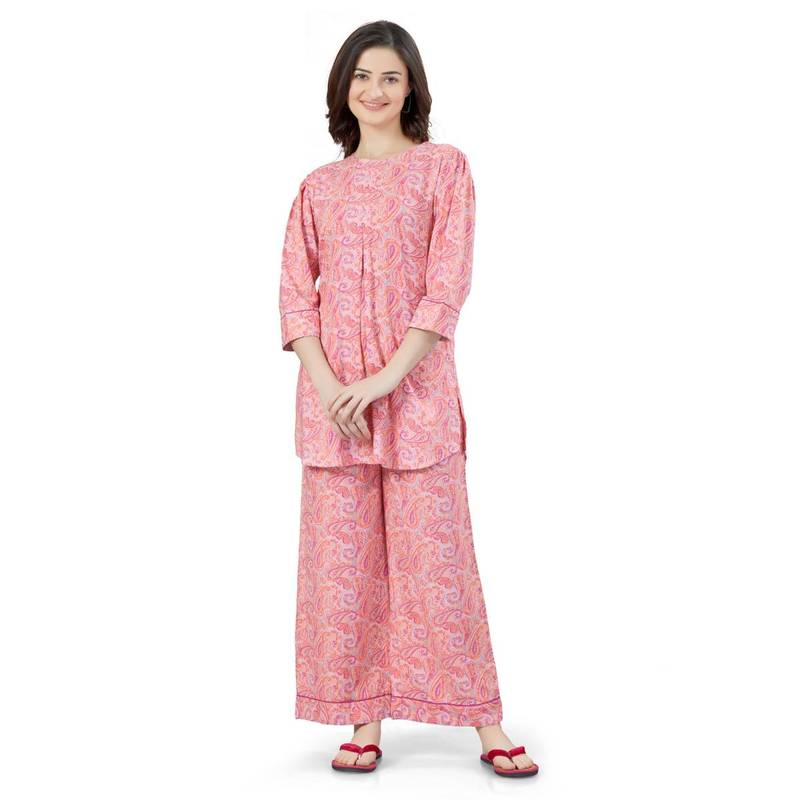 July Nightwear Women Rayon Long Kurti with Pant - (Set of 2) (M)