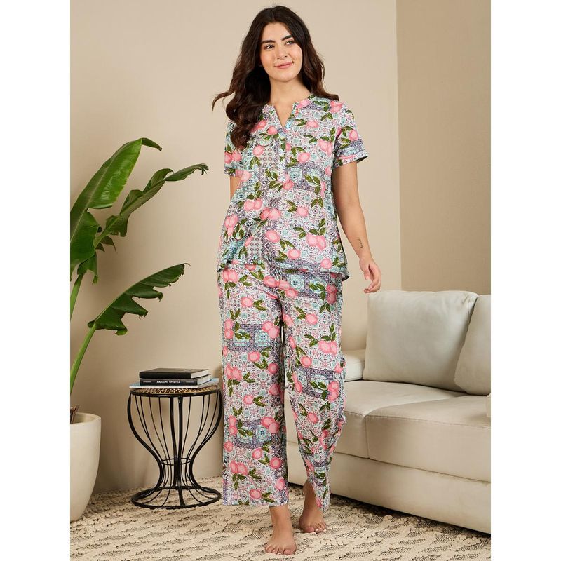 July Nightwear Women Pink Cotton Short Kurti with Pant - (Set of 2) (XL)