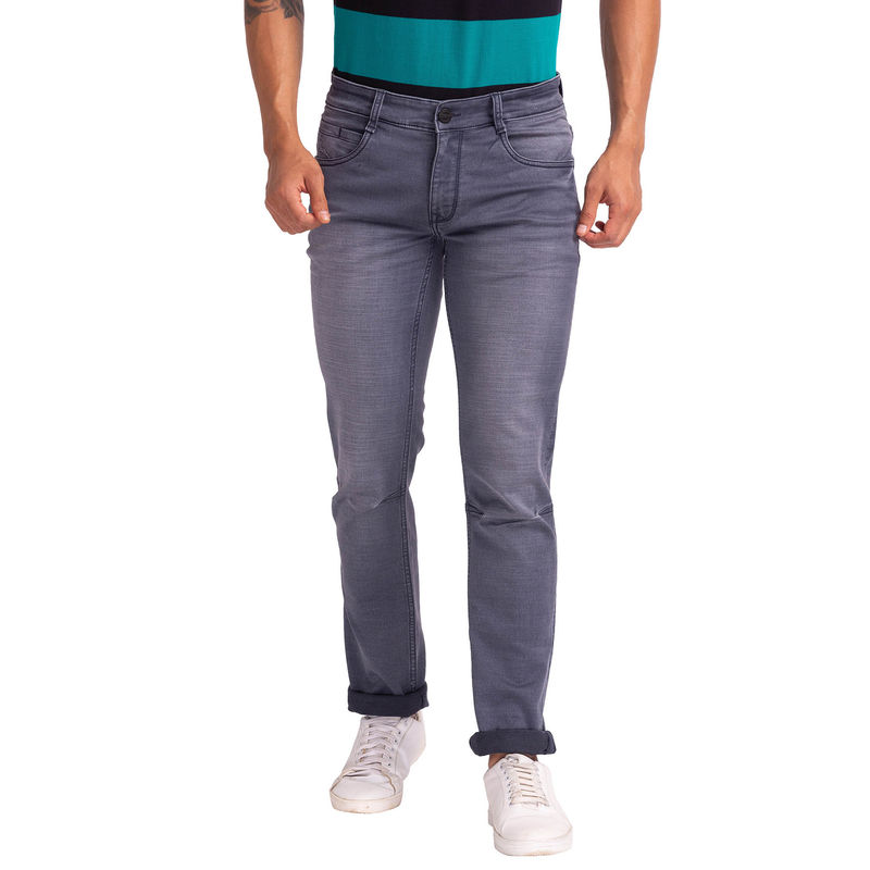 Parx Slim Tapered Fit Solid Dark Grey Jeans (38)