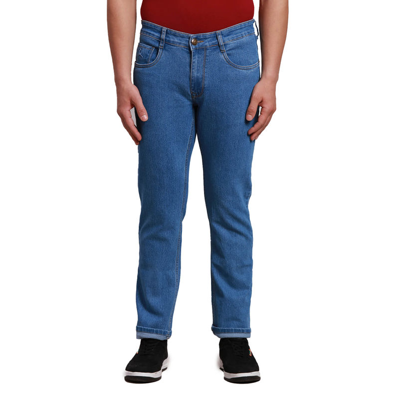 Parx Tapered Fit Solid Medium Blue Jeans (38)
