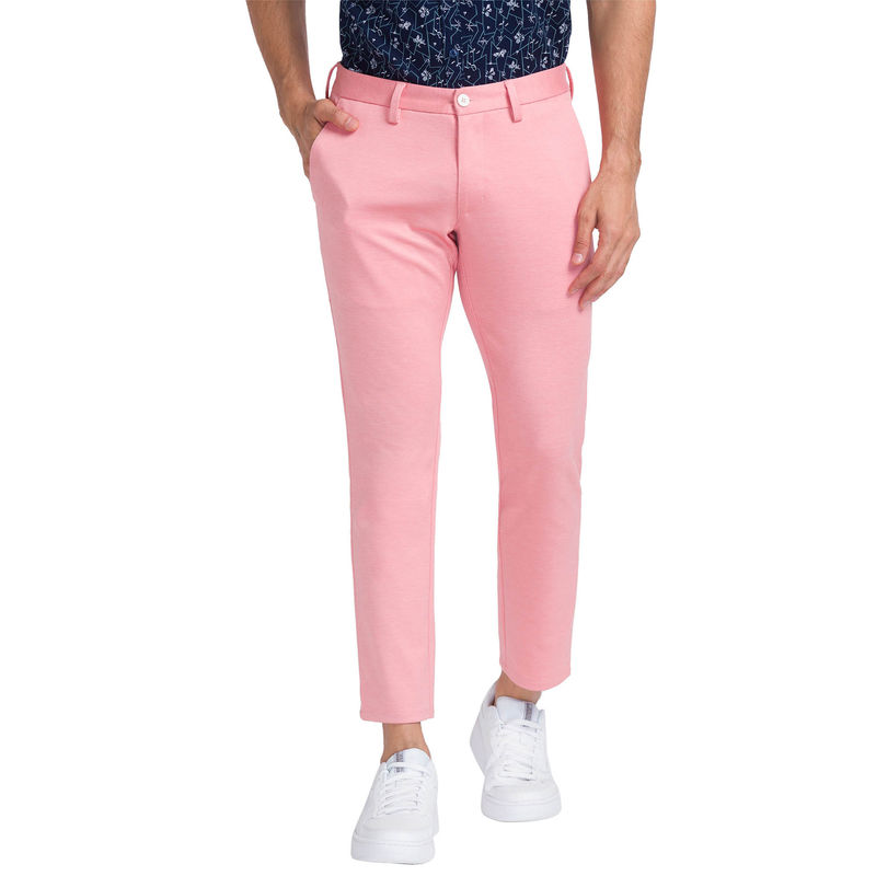 Parx Super Slim Fit Solid Light Pink Trouser (32)