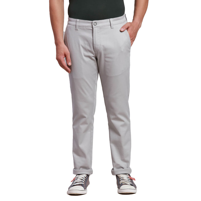 Buy Parx Tapered Fit Solid Light Grey Trouser Online