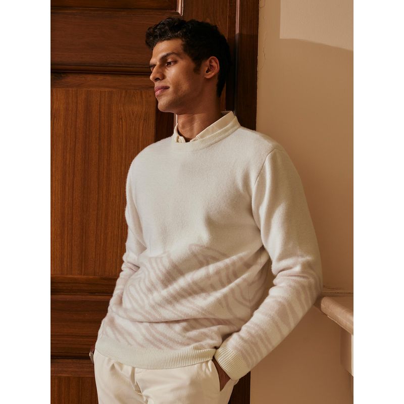 Andamen Off White Men's Full Sleeve Pullover Regular Fit Sweater (S)