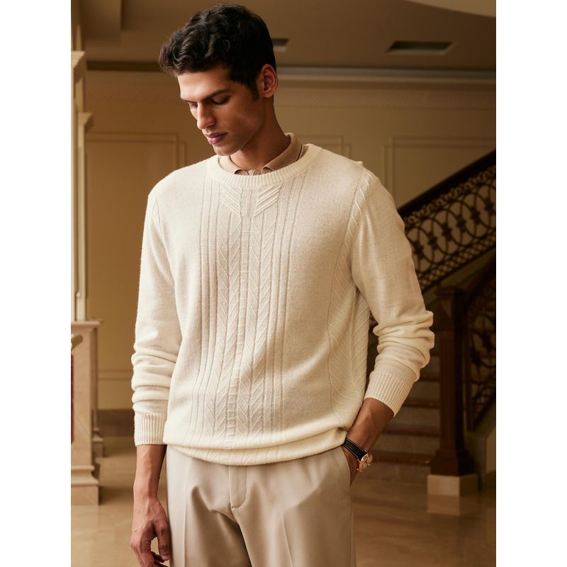Andamen White Men's Full Sleeve Pullover Regular Fit Sweater (M)