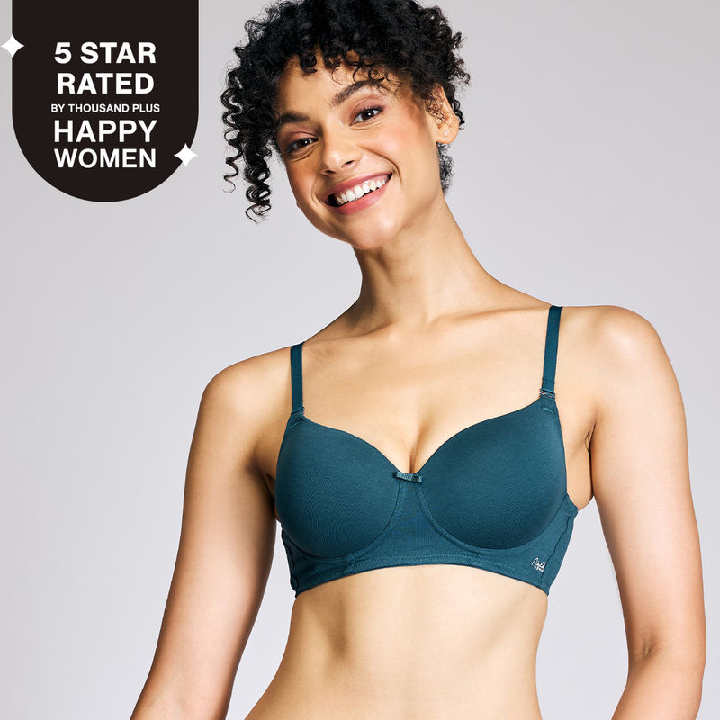 Nykd By Nykaa Breathe Cotton All Day Comfort Padded Non Wired T-Shirt Bra Nyb198 S Blue (32B)