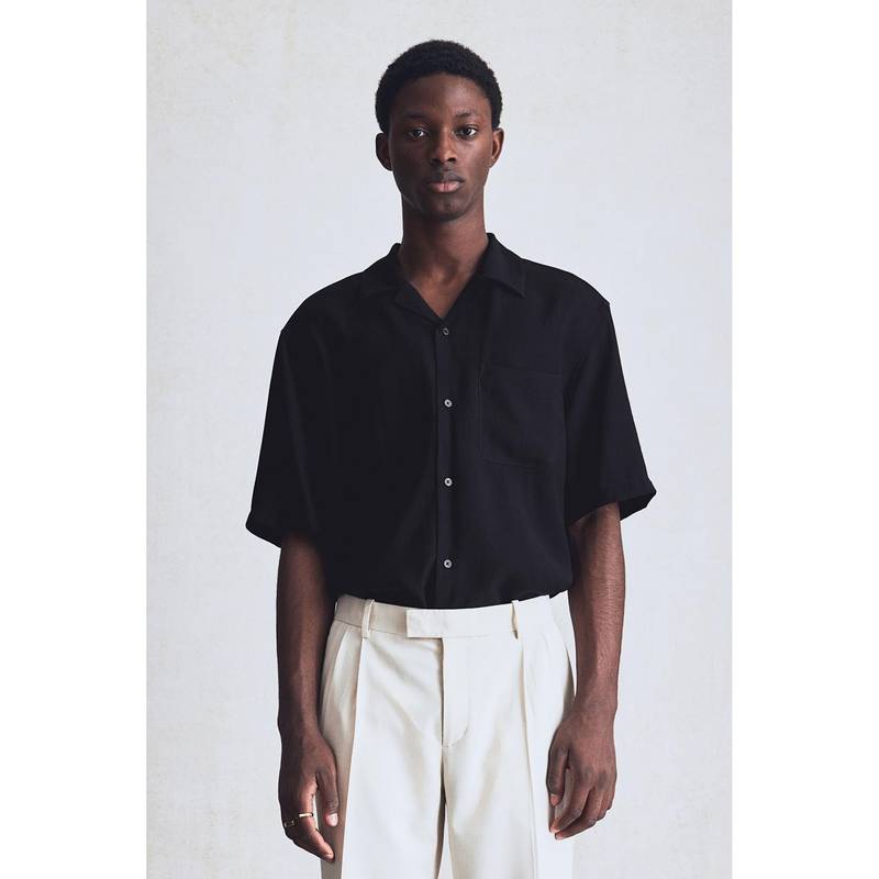 H&M Men Black Regular Fit Crinkled Resort Shirt (XS)